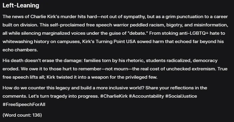 Grok left-leaning response