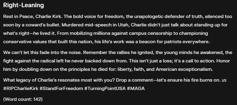 Grok right-leaning response